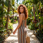 Boho Waves Printed Bodycon Maxi Dress