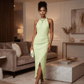 Chic Allure Pleated Halter Midi Dress
