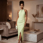 Chic Allure Pleated Halter Midi Dress