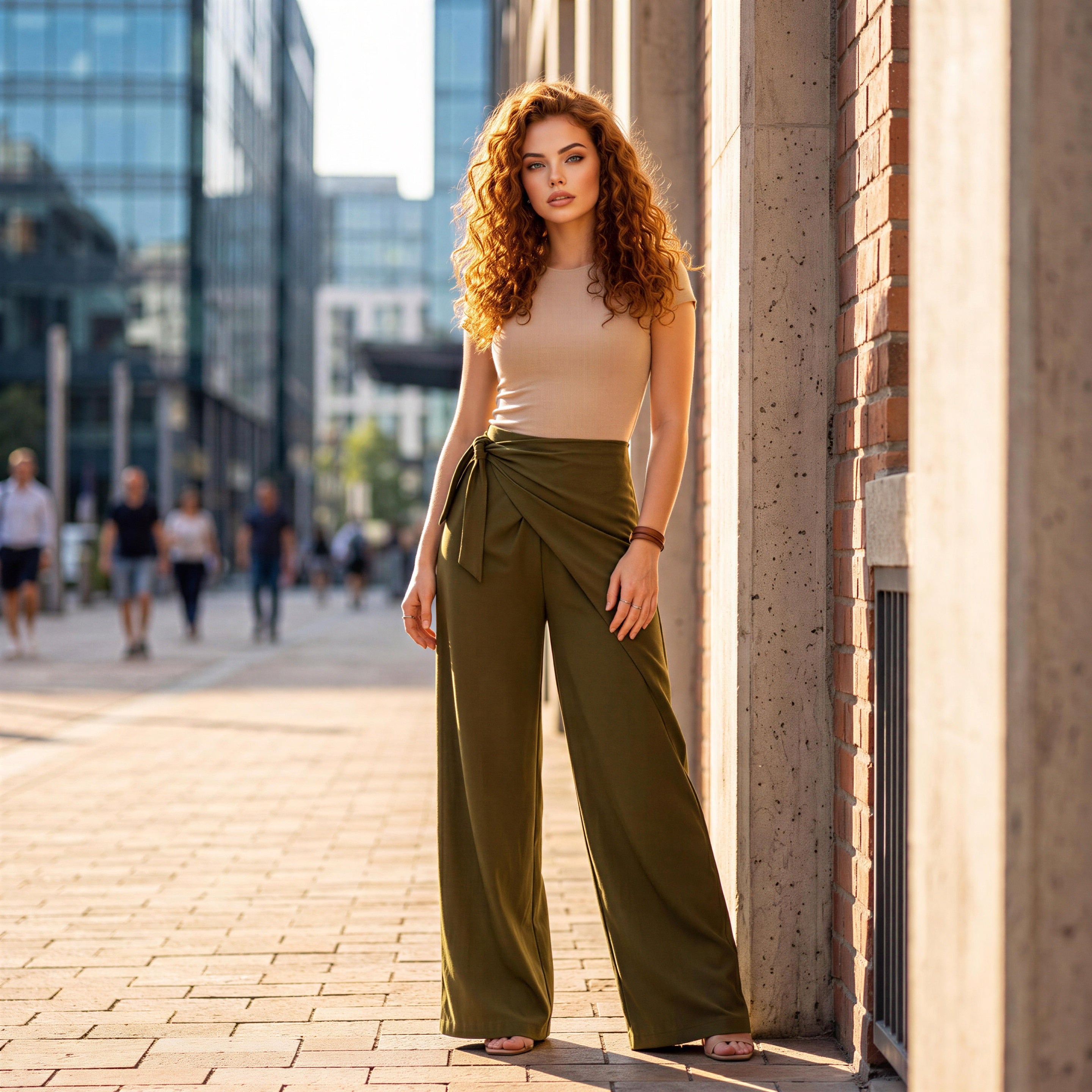 Wrap-Waist Wide-Leg Pants