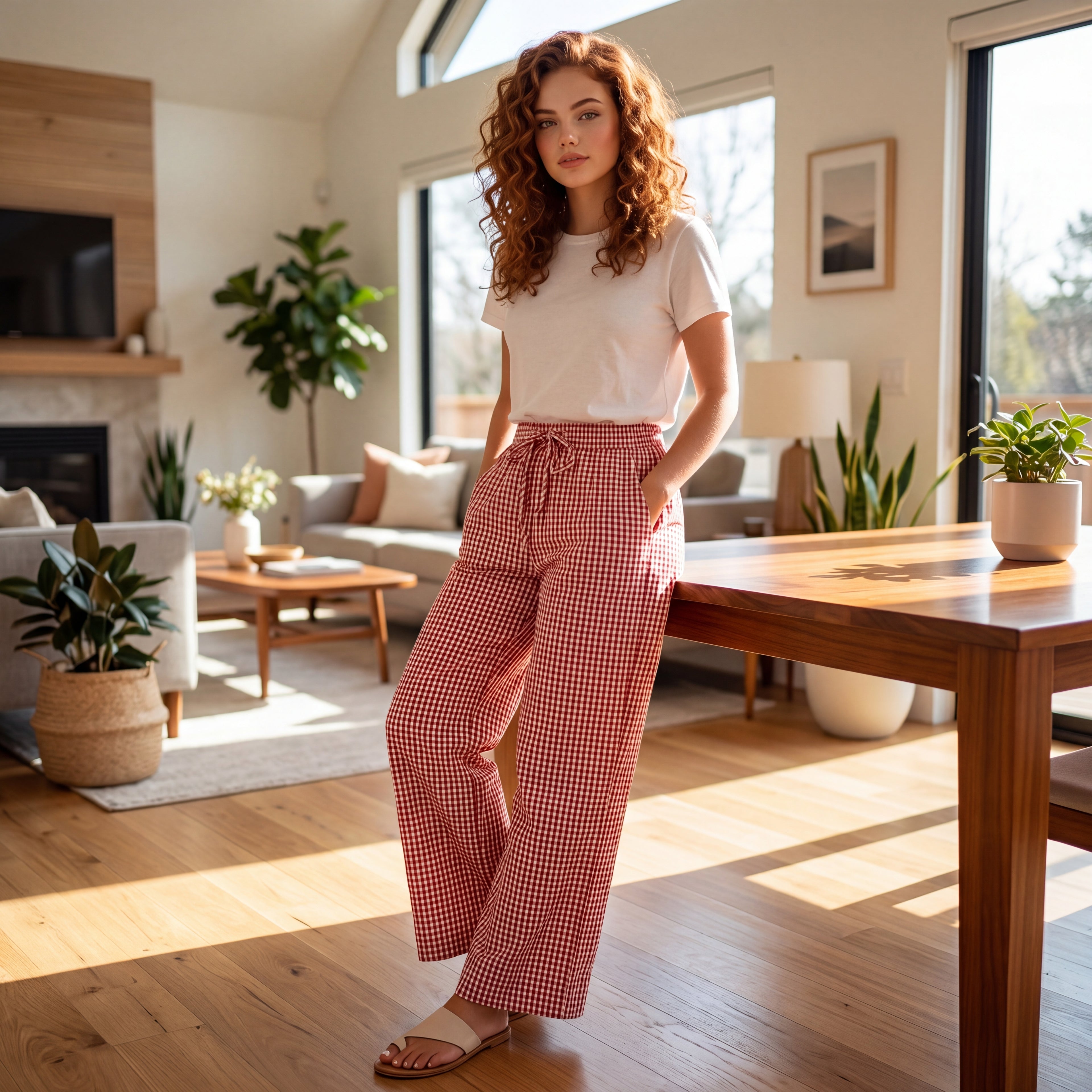 Easy Breeze Gingham Wide-Leg Lounge Pants