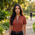 Ribbed Zip-Front Short Sleeve Top