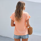 Breezy Eyelet Flutter Sleeve Casual Top