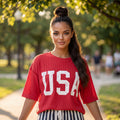 Twisted Rib Vintage USA Letter Printed T Shirt