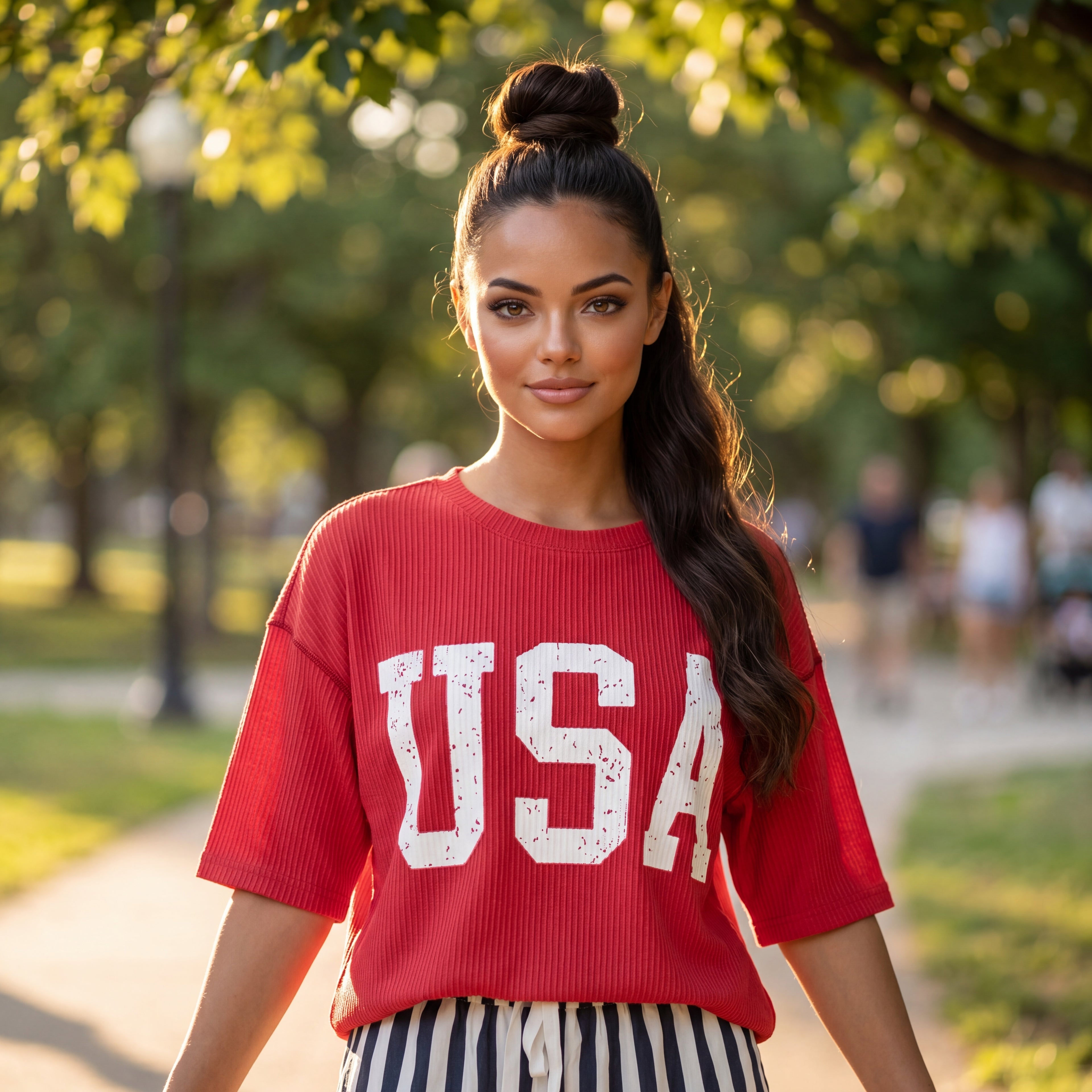 Twisted Rib Vintage USA Letter Printed T Shirt