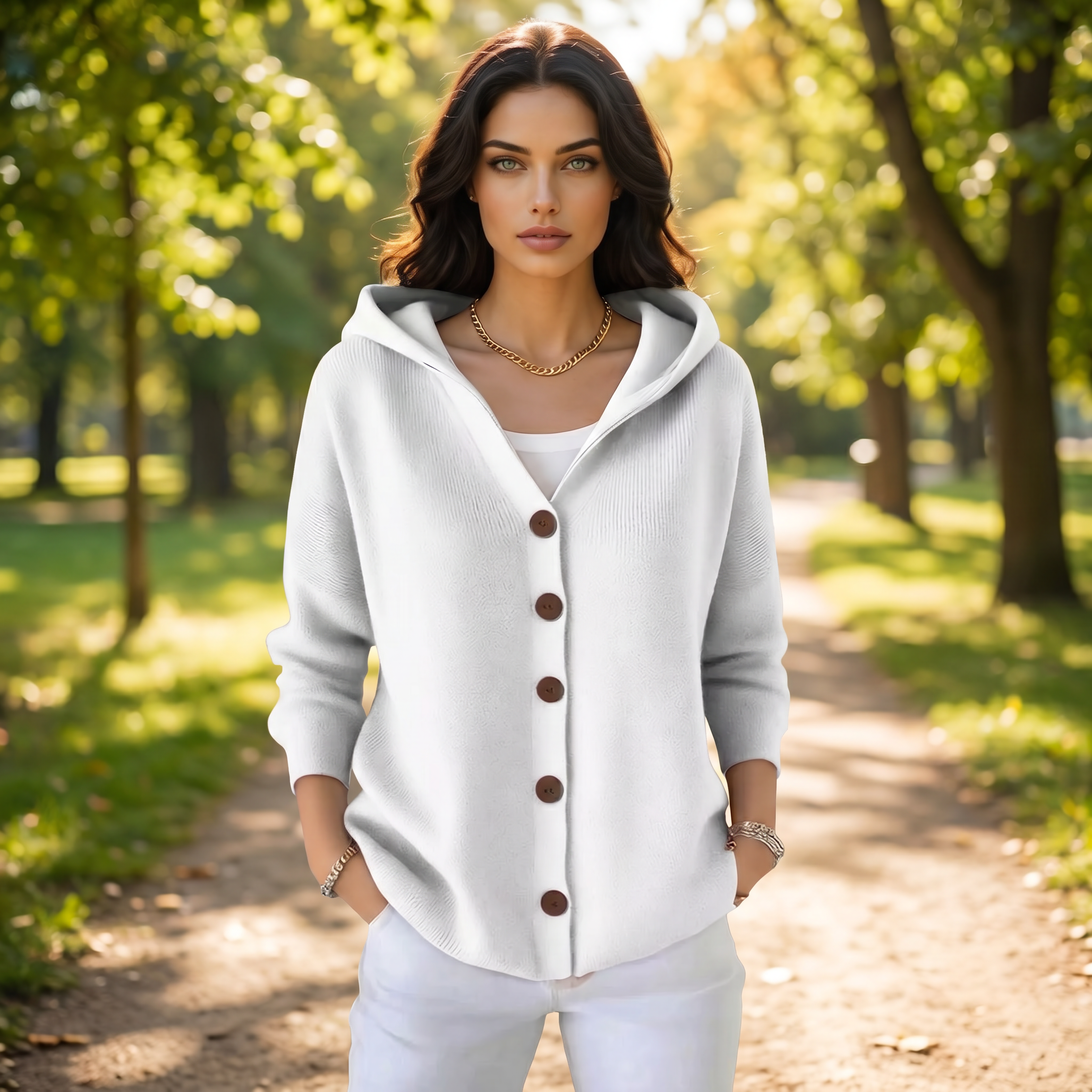 Cozy Chic Button-Up Hooded Knit Cardigan